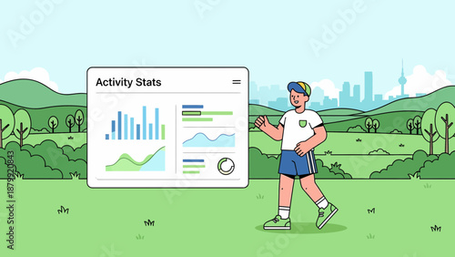 Man Analyzing Activity Statistics on Digital Display.