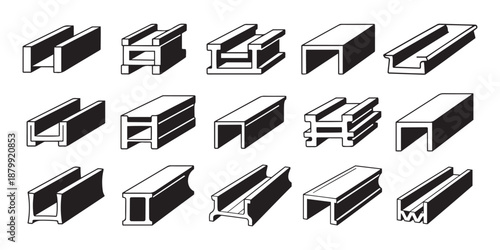 Industrial metal profiles, channels, beams, and extrusions.