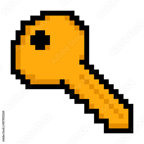 Pixel key icon symbolizing digital security, access control and authentication. Ideal for cybersecurity apps, login screens, fintech platforms, dashboards, UI design and retro style interfaces.