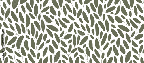 Seamless pattern with stylized olive green leaves for textile or wallpaper design background with natural texture