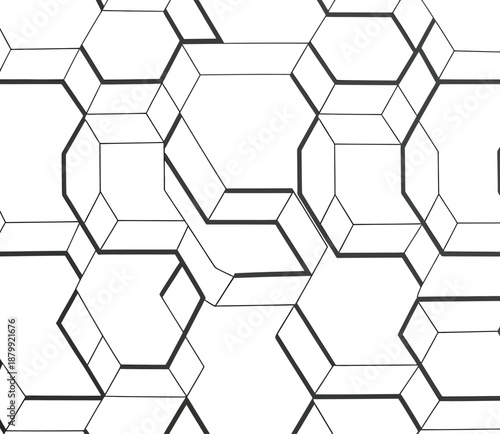 Abstract geometric seamless pattern with three dimensional cubes forming honeycomb structure on white background
