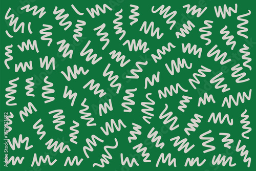 Fun background of white squiggly lines tossed randomly over solid bright green color for energetic design