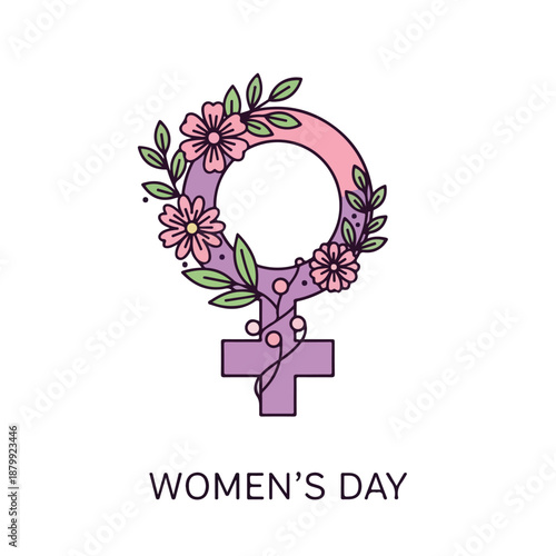 Women’s Day Symbol with Floral Circle and Cross