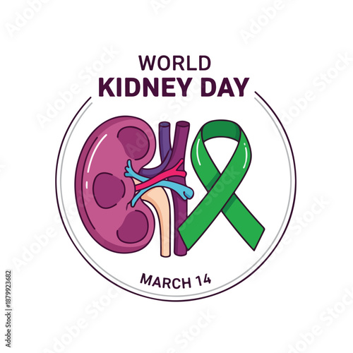World Kidney Day Logo with Kidney and Ribbon