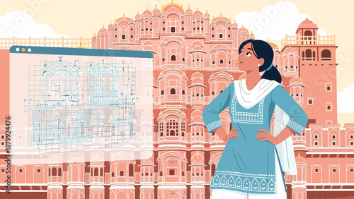 Woman in Traditional Indian Clothing Standing.