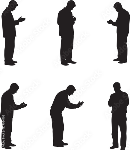 Men Warming Hands Preparation Silhouette Vector Set