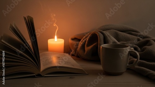 Cozy Self-Care Evening with Candlelight and Book