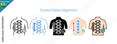 Chiropractic massage therapy icon with a human back showing spine alignment points for posture correction and back pain treatment vector solid multi style icon