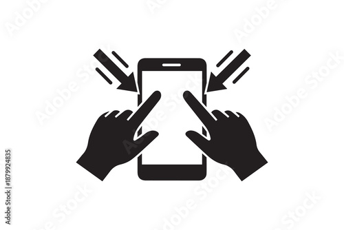 Smartphone zoom out gesture with hands and arrows