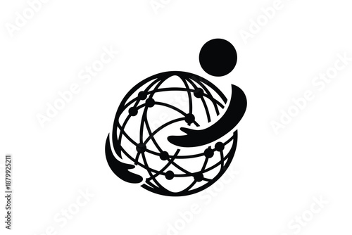 Person hugging global network globe silhouette icon