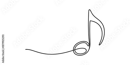 Continuous line drawing of a musical eighth note, symbolizing melody and harmony Vector, illustration