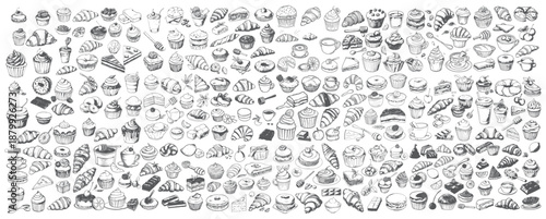 Vintage Pastry Shop Graphics, Hand Drawn Sweets and Bread Icons