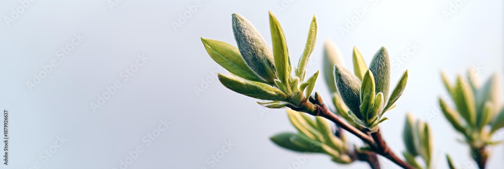 Obraz premium Leafy branch with a few buds on it