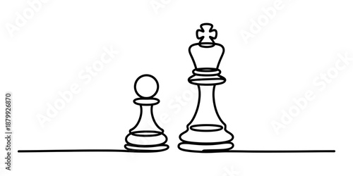 A minimalist continuous line drawing depicting a pawn and a king chess piece Vector, illustration