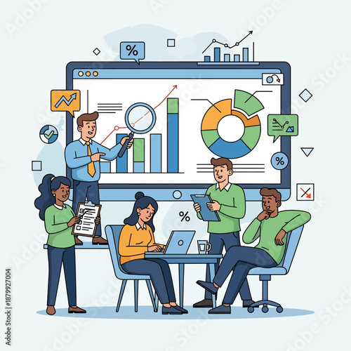 Team Analyzing Data on Computer Screen