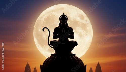 The Divine Protector: Silhouette of Bajrangbali atop a Temple Dome