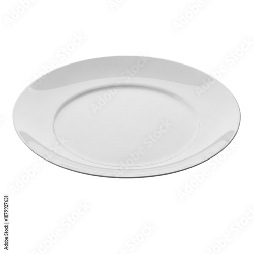 A white ceramic plate isolated on transparent background with a simple design