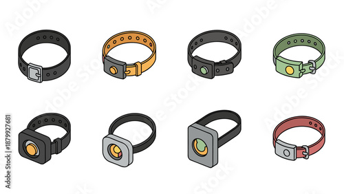 Collection of isometric wristbands and bracelets in various colors and styles