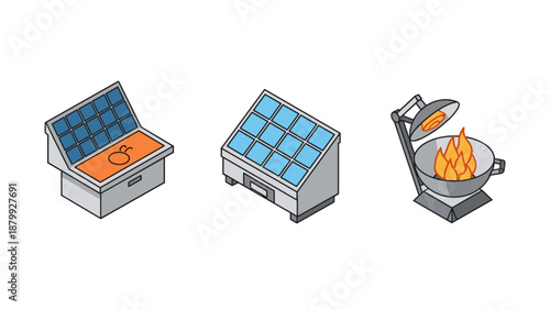 Solar powered cooking devices: solar oven, solar cooker, and solar grill with flames