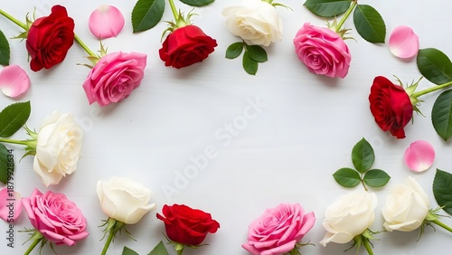 A colorful arrangement of roses on a white background