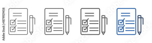 
Outline icon set task list with document paper and ballpoint pen design