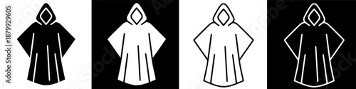 Minimalist illustration of a hooded poncho for rainy weather and outdoor protection