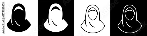 Minimalist icon of a woman wearing a traditional head covering hijab, modern graphic vector illustration