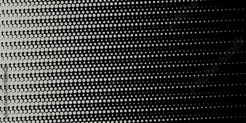 Basic halftone dots effect in black and white color. Halftone effect. Dot halftone. Hacked code. Scale size different hole space, modern background for posters, websites, web pages, business cards .