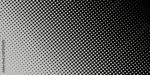 Basic halftone dots effect in black and white color. Halftone effect. Dot halftone. Hacked code. Scale size different hole space, modern background for posters, websites, web pages, business cards .