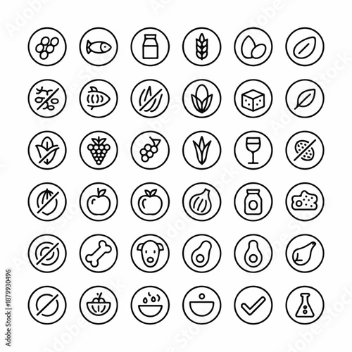 Food Allergy & Nutrition Label Icons – Minimal Circle Outline Set
