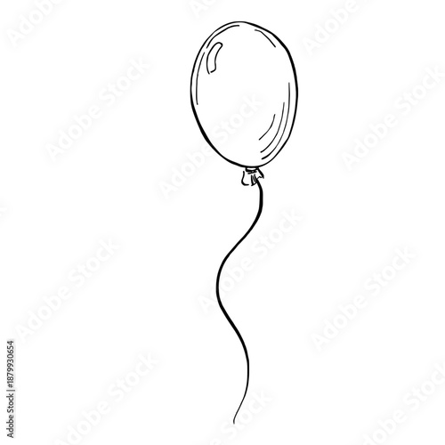 An inflatable balloon on a string. Vector illustration in sketch style for book design, coloring books, children's interiors, holiday cards, events, and fabric printing.