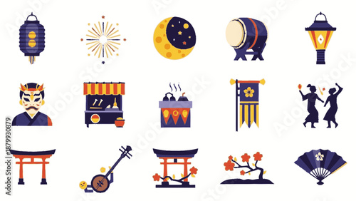 Collection of Japanese Cultural Icons and Symbols.