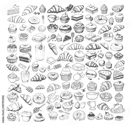 Hand Drawn Bakery and Pastry Elements Mega Collection