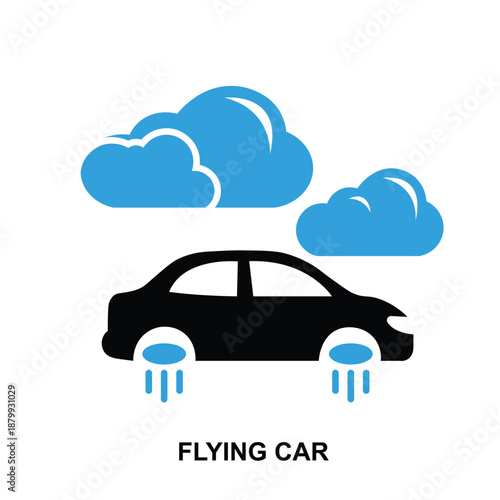 Flying car vector illustration depicting future transportation technology with clouds
