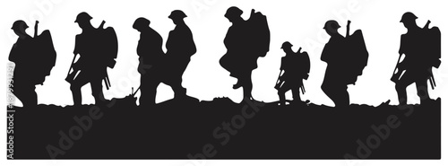 Armed Troops Walking In Line Artwork.