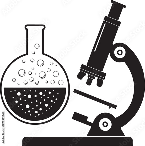 Laboratory equipment with microscope and beaker for scientific research and experimentation