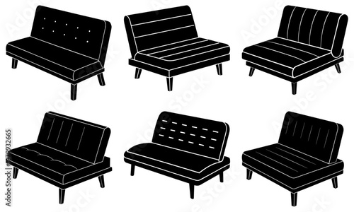 Five Black Sofa Silhouettes on White Background furniture
