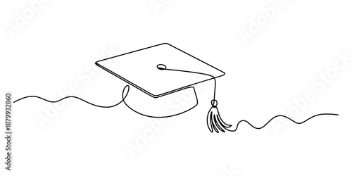 A single continuous line drawing of a graduation cap and tassel symbolizing education Vector, illustration