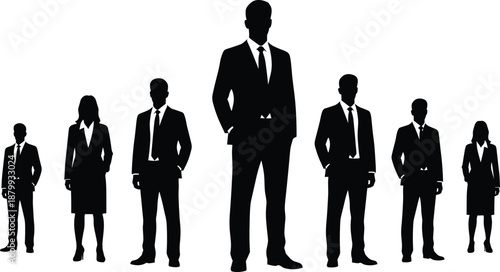 Business leadership illustration, corporate teamwork silhouettes, office hierarchy sketch, professional collaboration artwork, workplace organization structure design