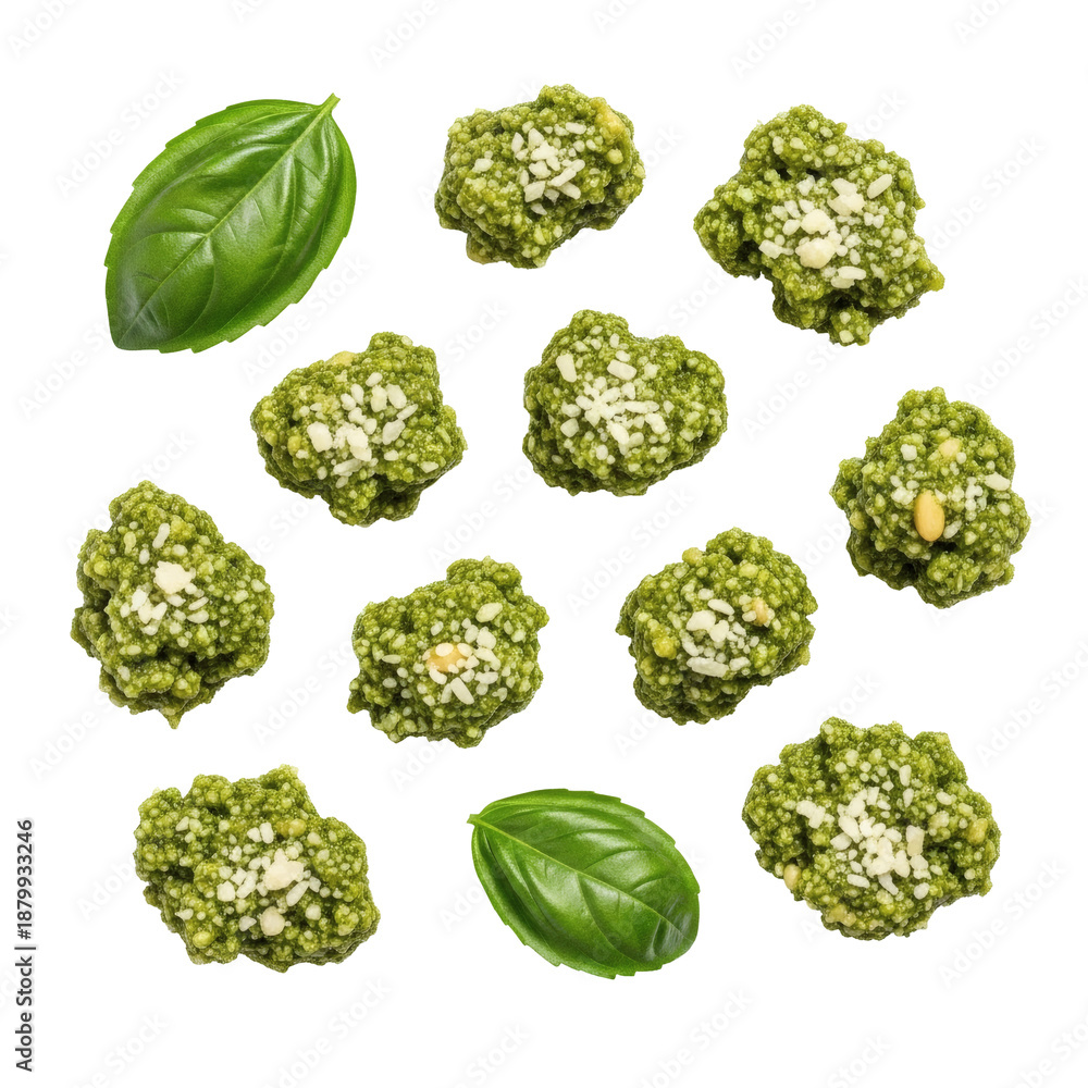 Fototapeta premium Homemade Pesto Bites with Basil on Transparent Background