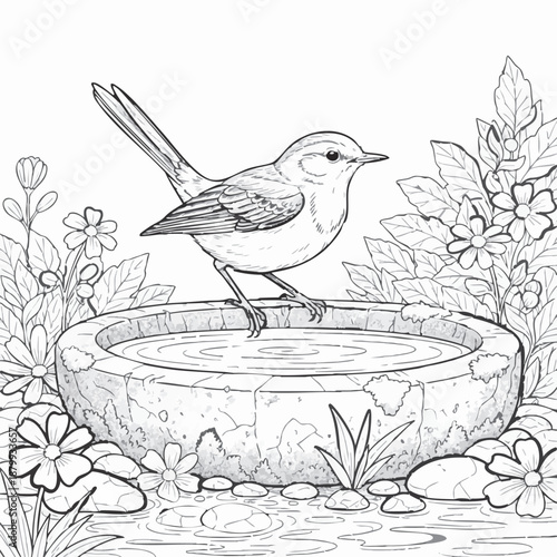 Wagtail coloring book page design.