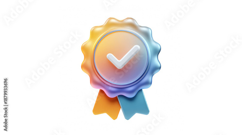 Certified quality assurance seal with a checkmark and ribbons