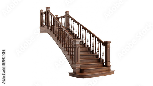 Elegant wooden staircase with detailed balusters and newel posts