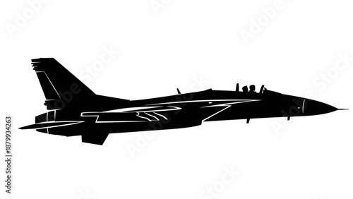 Modern fighter jet in sleek silhouette flying through sky