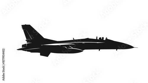 Modern fighter jet in sleek silhouette flying through sky
