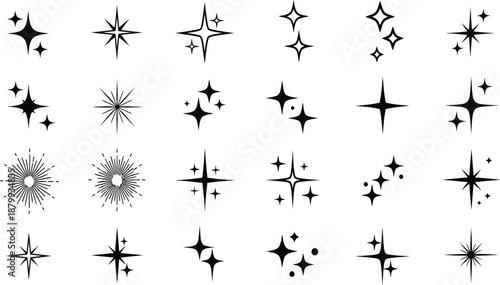 Magic Sparkle & Glow Hand-Drawn Vector Icon Set of Starbursts and Shimmering Elements
