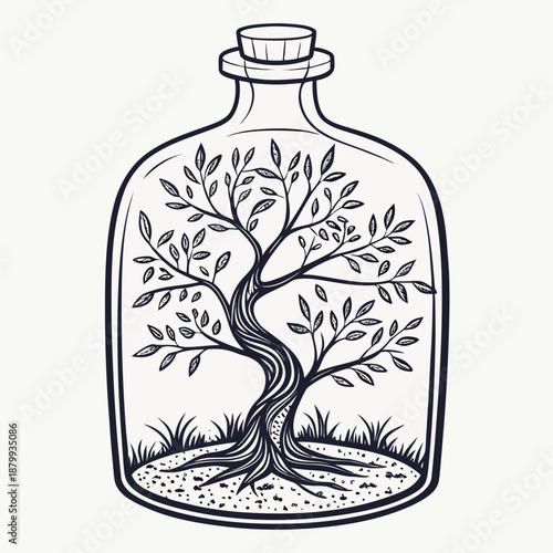 Eco Concept Tree Growing in Glass Jar Vector Art Icon