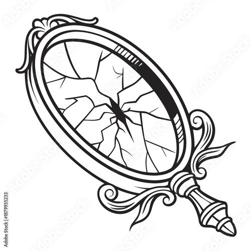 Cracked mirror shard vector illustration on white background, reflection concept