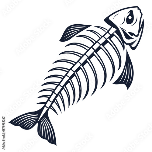 Fish Skeleton Icon Vector Art on White Background