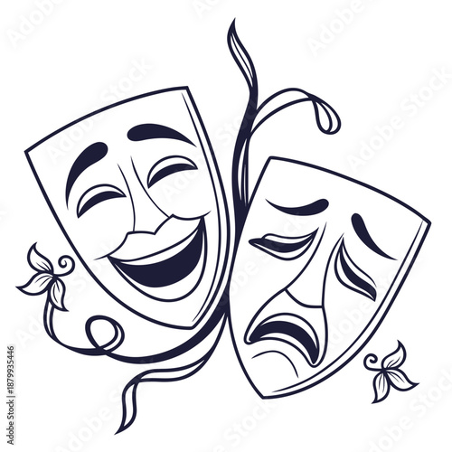 Minimal Vector Illustration of a Mask Split into Colors, Dualism and Contrast